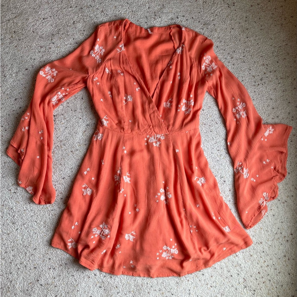 Free People Orange Floral Wrap Dress